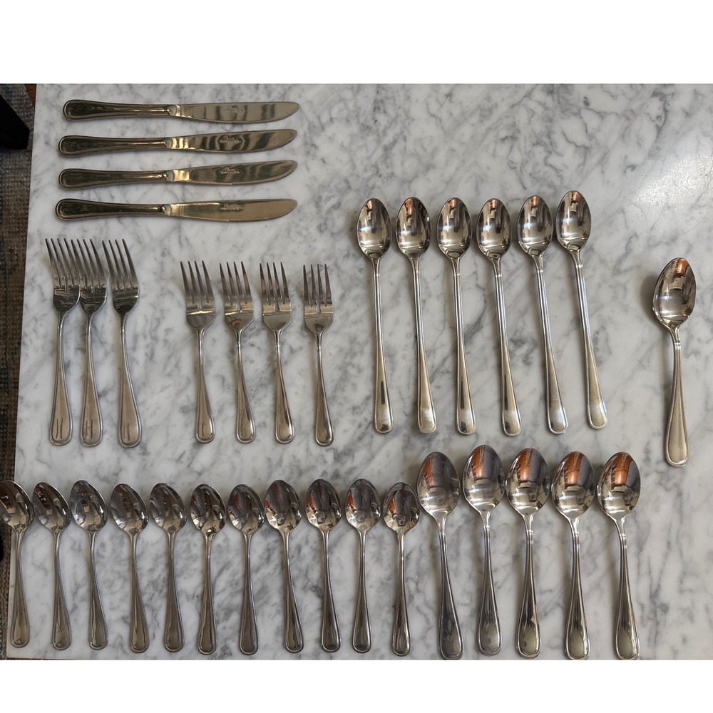 Gibson Stainless Pendant Set of 34 Pieces Teardrop Border Silverware Lot